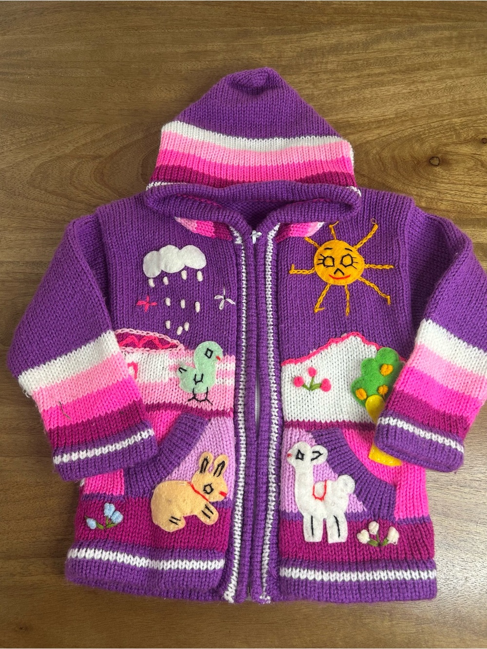 Hooded Kids Sweater Jacket Embroidered from Peru -2T